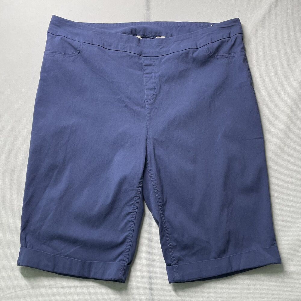 Soft Surroundings Women Pull On Bermuda Shorts Blue Cuffed Size XL